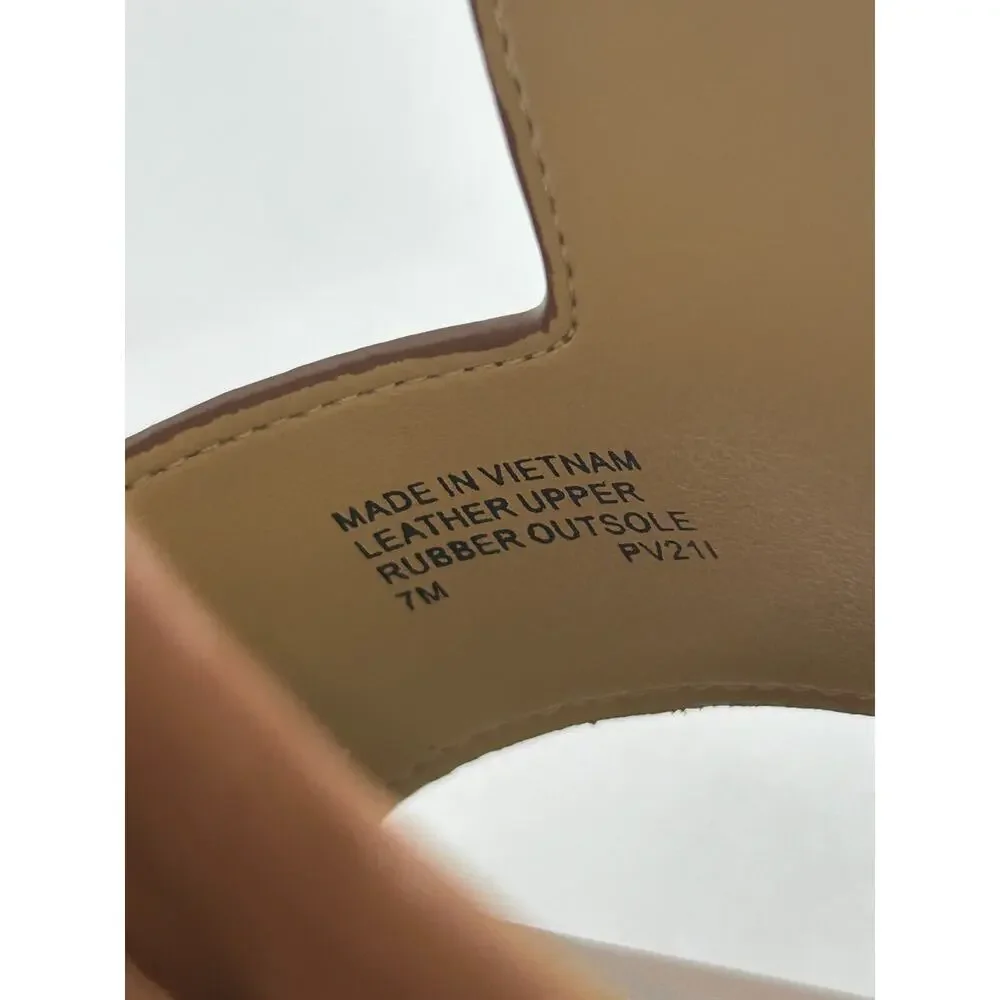NEW Michael Kors Women's Luggage Leather Becker T Strap‎ Heels Sandal US Size 7M
